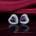 Damen 925 Sterling Silber Mode Elegant Heart-Shaped Amethyst Ohrstecker